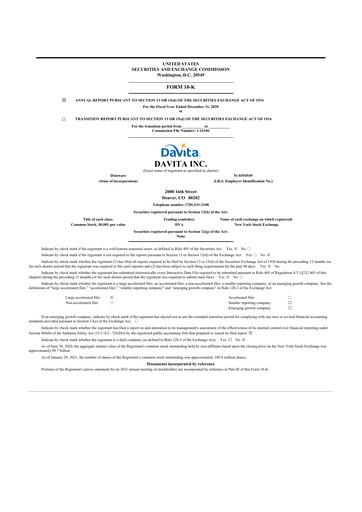 Thumbnail DaVita 10-K Annual Report 2020