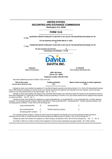 Thumbnail DaVita 10-Q Quarterly Report FY2023 