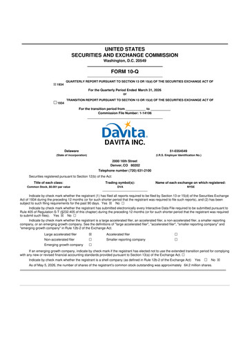 Thumbnail DaVita 10-Q Quarterly Report FY 