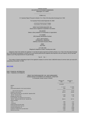 Thumbnail Great Southern Bancorp 10-Q Quarterly Report FY 
