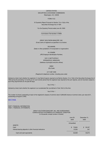 Thumbnail Great Southern Bancorp 10-Q Quarterly Report FY 