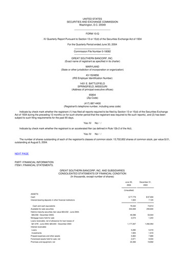 Thumbnail Great Southern Bancorp 10-Q Quarterly Report FY 