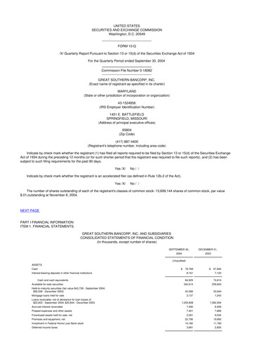 Thumbnail Great Southern Bancorp 10-Q Quarterly Report FY 