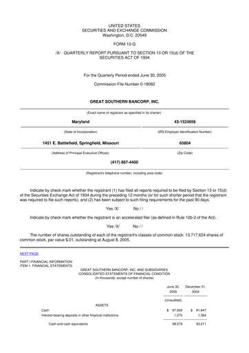 Thumbnail Great Southern Bancorp 10-Q Quarterly Report FY 