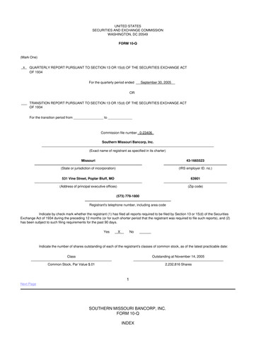 Thumbnail Southern Missouri Bancorp 10-Q Quarterly Report FY 