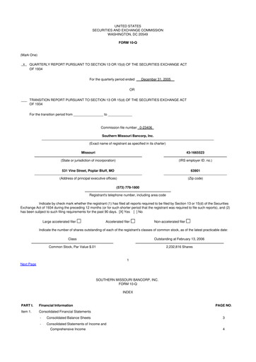 Thumbnail Southern Missouri Bancorp 10-Q Quarterly Report FY 