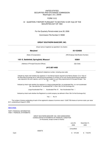 Thumbnail Great Southern Bancorp 10-Q Quarterly Report FY 