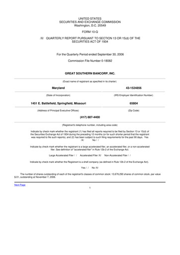 Thumbnail Great Southern Bancorp 10-Q Quarterly Report FY 