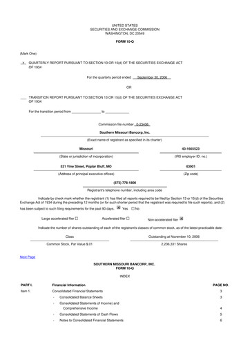 Thumbnail Southern Missouri Bancorp 10-Q Quarterly Report FY 