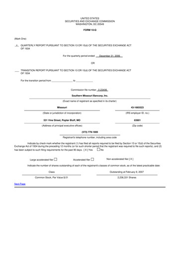 Thumbnail Southern Missouri Bancorp 10-Q Quarterly Report FY 