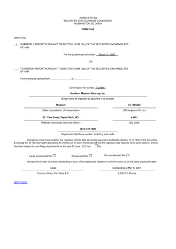 Thumbnail Southern Missouri Bancorp 10-Q Quarterly Report FY 
