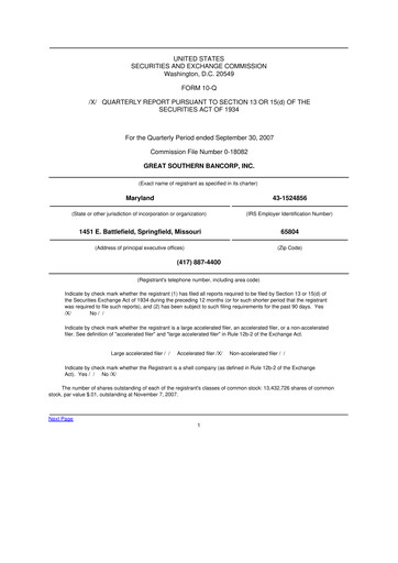 Thumbnail Great Southern Bancorp 10-Q Quarterly Report FY 