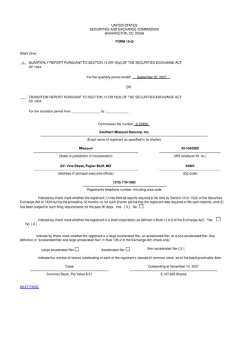 Thumbnail Southern Missouri Bancorp 10-Q Quarterly Report FY 