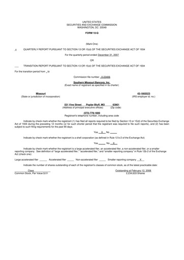 Thumbnail Southern Missouri Bancorp 10-Q Quarterly Report FY 