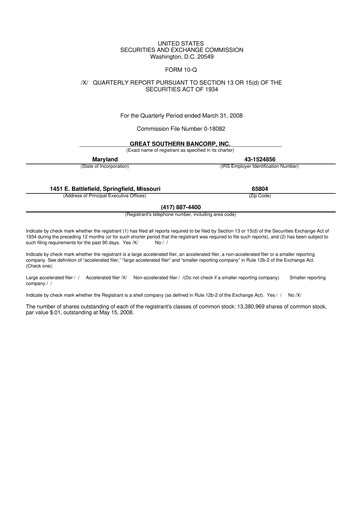 Thumbnail Great Southern Bancorp 10-Q Quarterly Report FY 