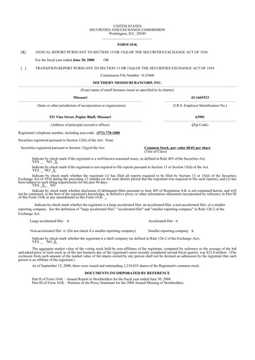 Thumbnail Southern Missouri Bancorp 10-K Annual Report 