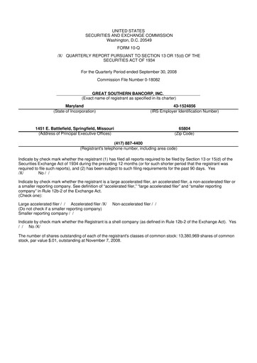 Thumbnail Great Southern Bancorp 10-Q Quarterly Report FY 