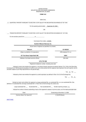 Thumbnail Southern Missouri Bancorp 10-Q Quarterly Report FY 