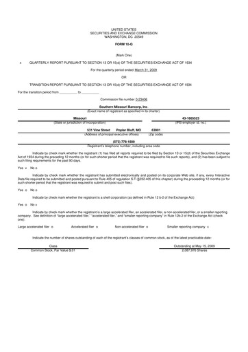 Thumbnail Southern Missouri Bancorp 10-Q Quarterly Report FY 