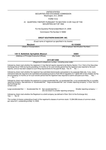 Thumbnail Great Southern Bancorp 10-Q Quarterly Report FY 