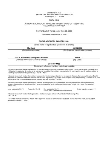 Thumbnail Great Southern Bancorp 10-Q Quarterly Report FY 