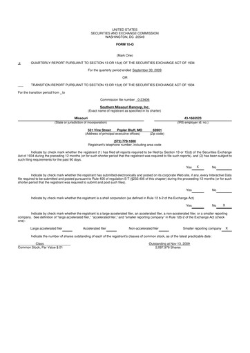 Thumbnail Southern Missouri Bancorp 10-Q Quarterly Report FY 