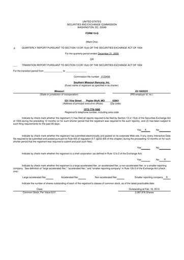 Thumbnail Southern Missouri Bancorp 10-Q Quarterly Report FY 