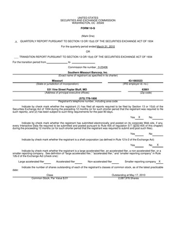 Thumbnail Southern Missouri Bancorp 10-Q Quarterly Report FY 
