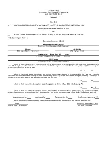 Thumbnail Southern Missouri Bancorp 10-Q Quarterly Report FY 