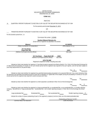 Thumbnail Southern Missouri Bancorp 10-Q Quarterly Report FY 