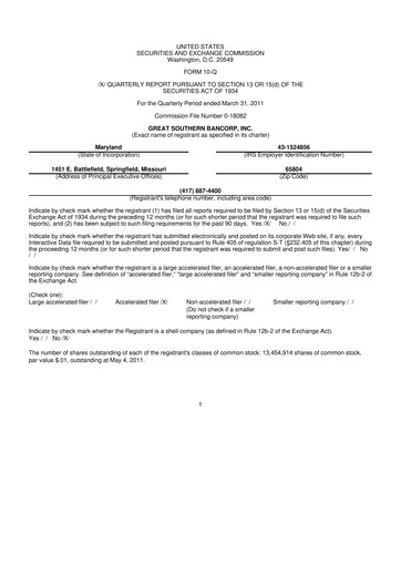 Thumbnail Great Southern Bancorp 10-Q Quarterly Report FY 