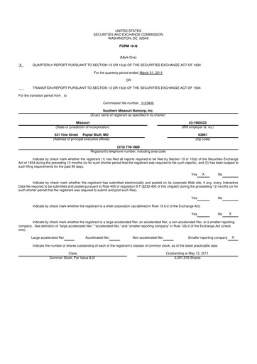 Thumbnail Southern Missouri Bancorp 10-Q Quarterly Report FY 