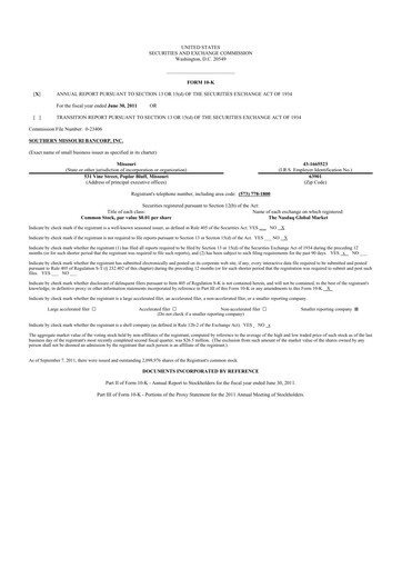 Thumbnail Southern Missouri Bancorp 10-K Annual Report 