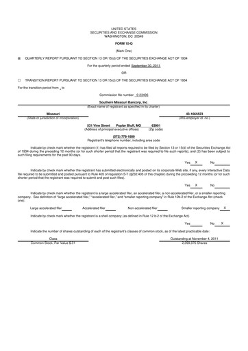 Thumbnail Southern Missouri Bancorp 10-Q Quarterly Report FY2012 
