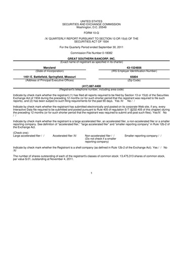 Thumbnail Great Southern Bancorp 10-Q Quarterly Report FY2011 