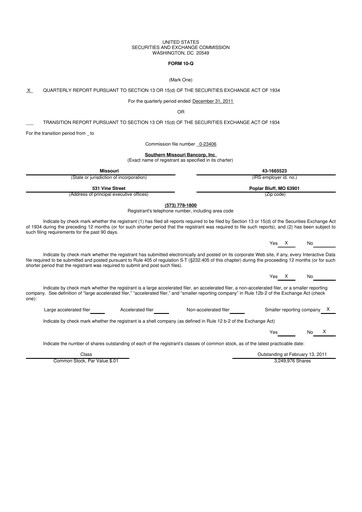 Thumbnail Southern Missouri Bancorp 10-Q Quarterly Report FY2012 