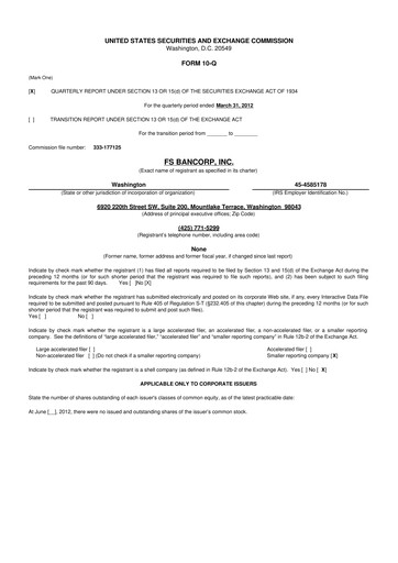 Thumbnail FS Bancorp 10-Q Quarterly Report FY2012 
