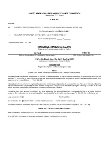 Thumbnail HomeTrust Bancshares
 10-Q Quarterly Report FY2012 