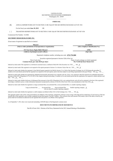 Thumbnail Southern Missouri Bancorp 10-K Annual Report 2012