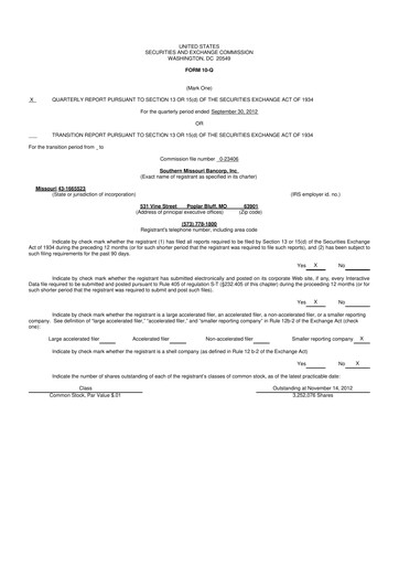 Thumbnail Southern Missouri Bancorp 10-Q Quarterly Report FY 