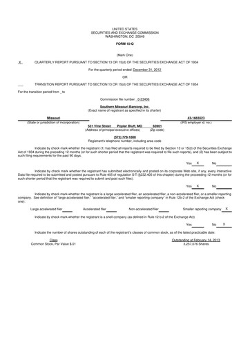 Thumbnail Southern Missouri Bancorp 10-Q Quarterly Report FY2013 