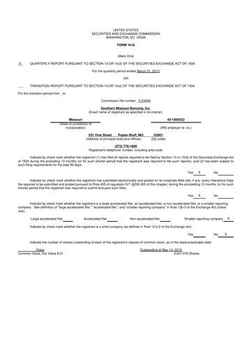 Thumbnail Southern Missouri Bancorp 10-Q Quarterly Report FY2013 