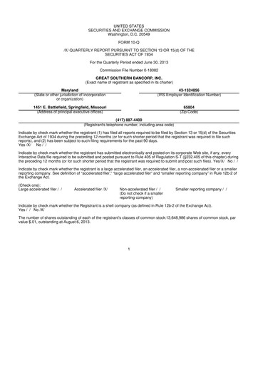 Thumbnail Great Southern Bancorp 10-Q Quarterly Report FY2013 