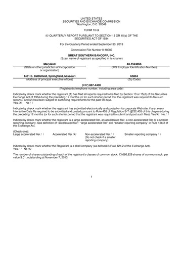 Thumbnail Great Southern Bancorp 10-Q Quarterly Report FY2013 