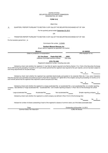 Thumbnail Southern Missouri Bancorp 10-Q Quarterly Report FY2014 