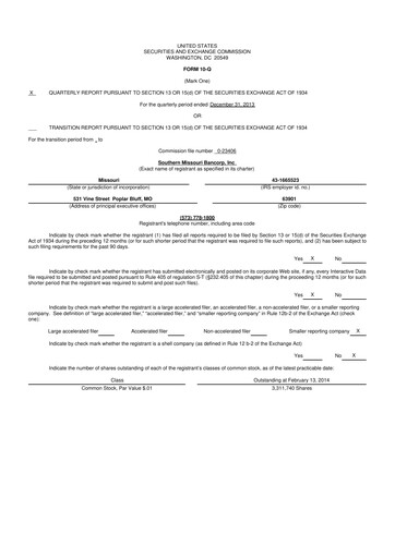 Thumbnail Southern Missouri Bancorp 10-Q Quarterly Report FY2014 