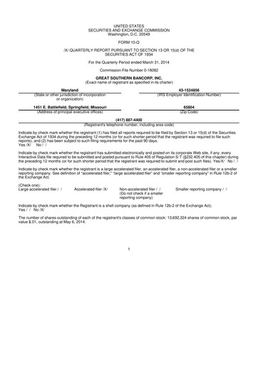 Thumbnail Great Southern Bancorp 10-Q Quarterly Report FY2014 