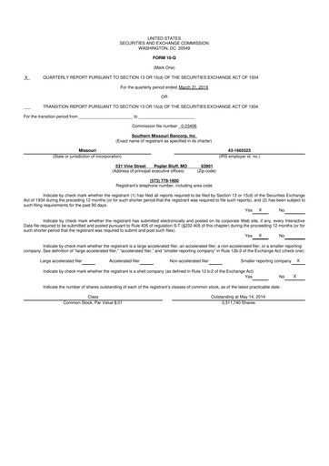 Thumbnail Southern Missouri Bancorp 10-Q Quarterly Report FY2014 