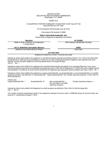 Thumbnail Great Southern Bancorp 10-Q Quarterly Report FY2014 
