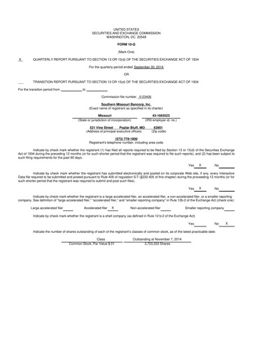 Thumbnail Southern Missouri Bancorp 10-Q Quarterly Report FY2015 